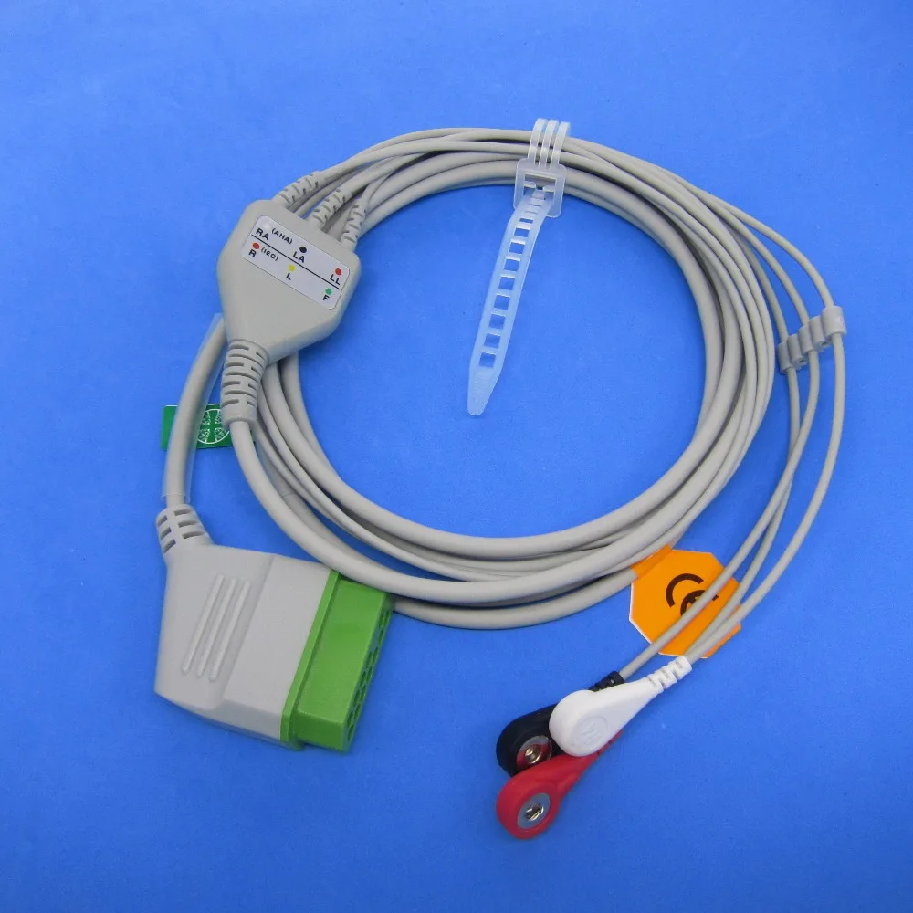 ecg cable with 3leads snap and 12pin square connector for Nihon kohden BSM-2301,BSM-2353 paitent monitor