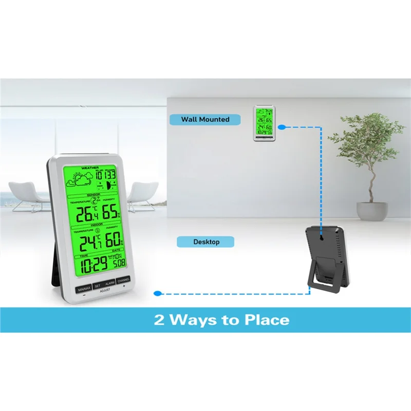 A76K ميزان حرارة لاسلكي داخل/خارجي، جهاز مراقبة درجة الحرارة والرطوبة مع محطة توقعات الطقس لمرحلة القمر