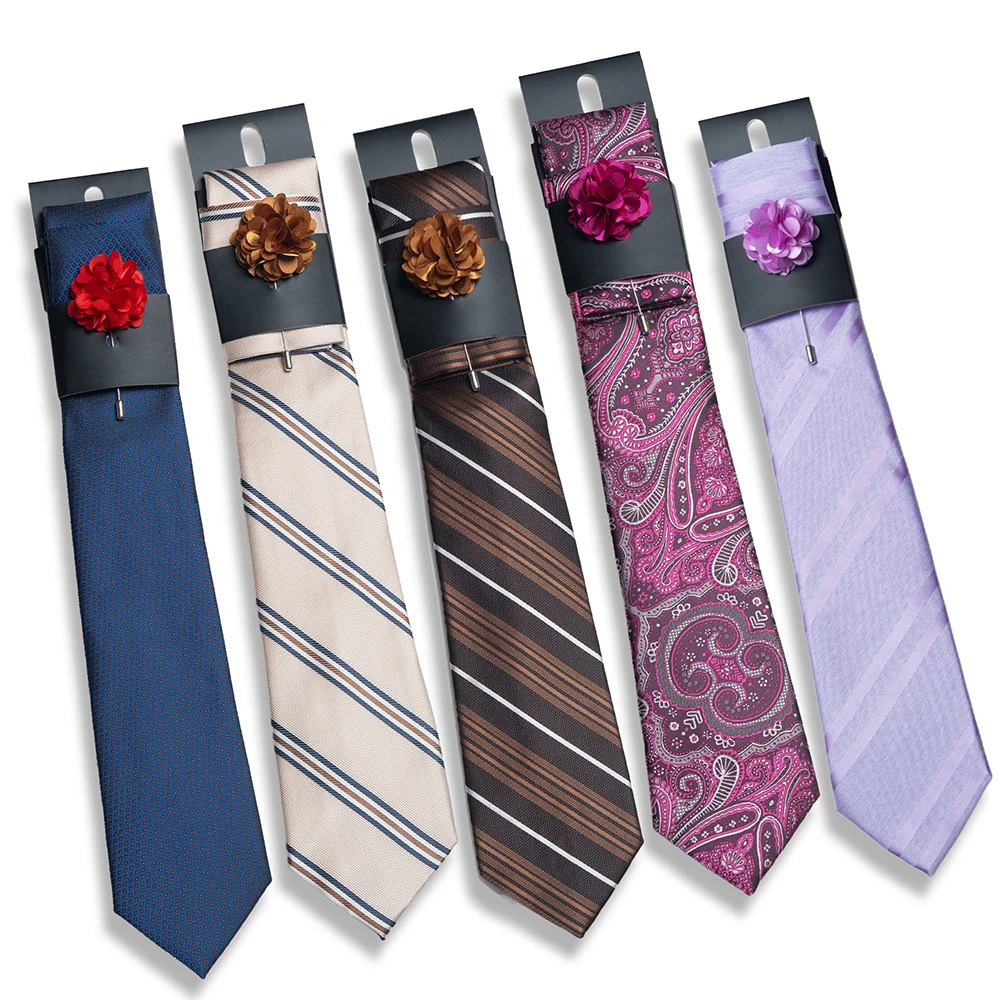 Men's Tie, Pocket Square, and Lapel Flower 3-Piece Set, Commonly Used Accessories for Business Work and Wedding Banquets