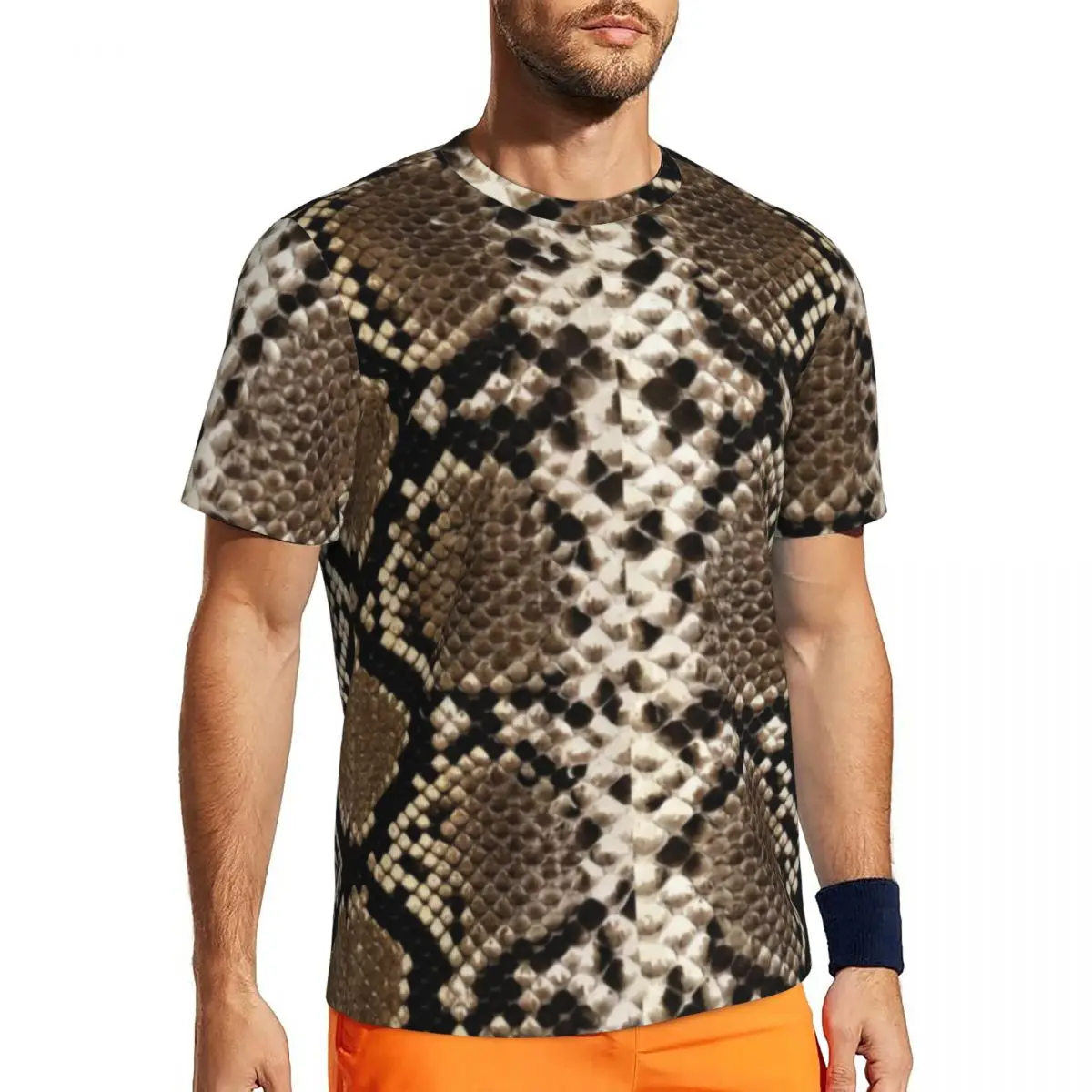 Black Snakeskin Gym T Shirt Summer Snake Scale Print Y2K Basic T-Shirts Popular Tee Shirt For Man Custom Clothing Plus Size