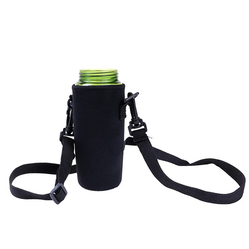 420ML-1500ML Water Bottle Cover Bag Pouch W/Strap Neoprene Water Bottle Carrier Insulated Bag Pouch Holder Shoulder Strap Black