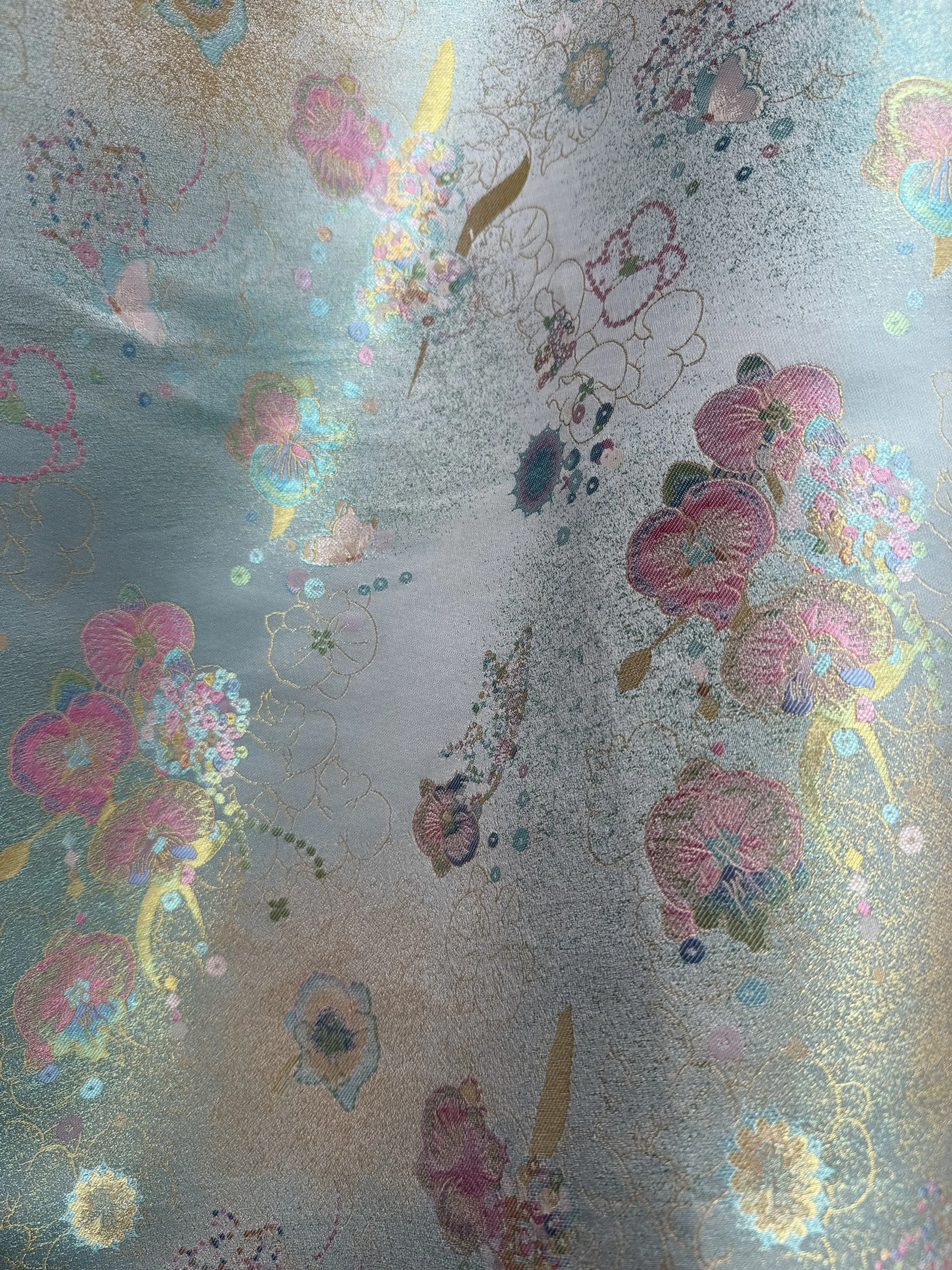 Orchid Pattern Silk Brocade Designer Fabric 100% Silk Jacquard for Hair Clips Textile Art and Handmade Accessories