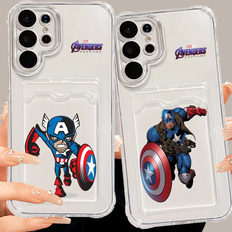 Marvel Steve Rogers Art For Samsung S24 S23 S22 S21 S20 Ultra FE Plus A55 A53 5G Photo Card Bag Transparent Back Phone Case