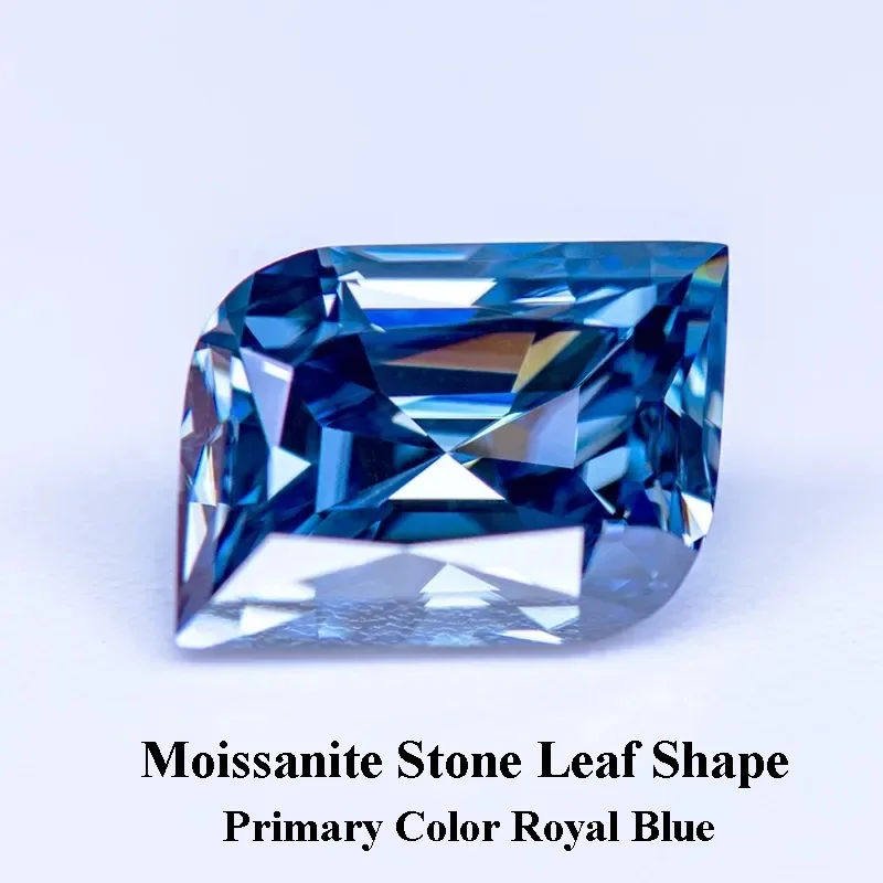 Moissanite Stone Primary Color Royal Blue Leaf Cut Lab Grown Diamond Gemstone for DIY Women Jewelry Making with GRA Certificate