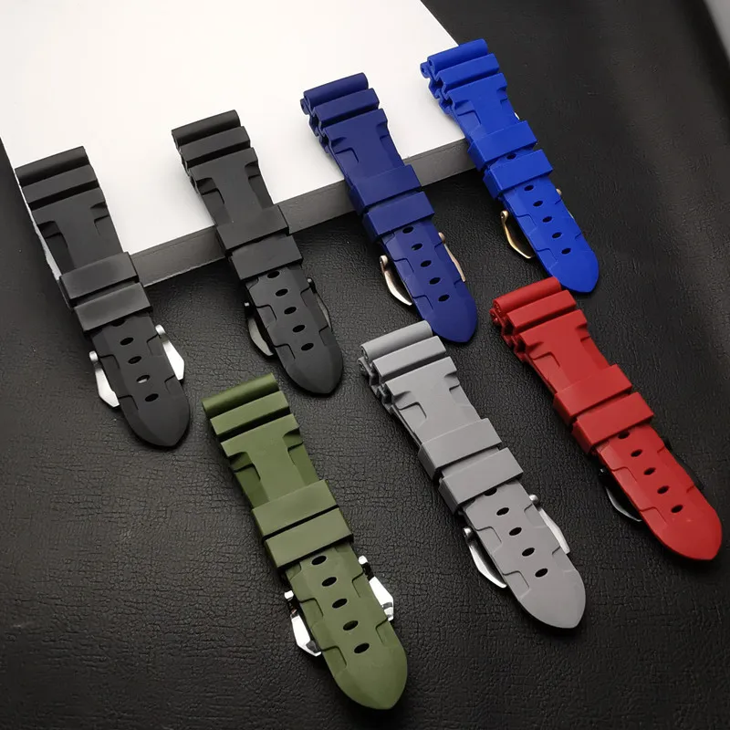 Top quality 24mm 26mm Nature silicone rubber strap For Panerai strap watch band Waterproof watchband free tools