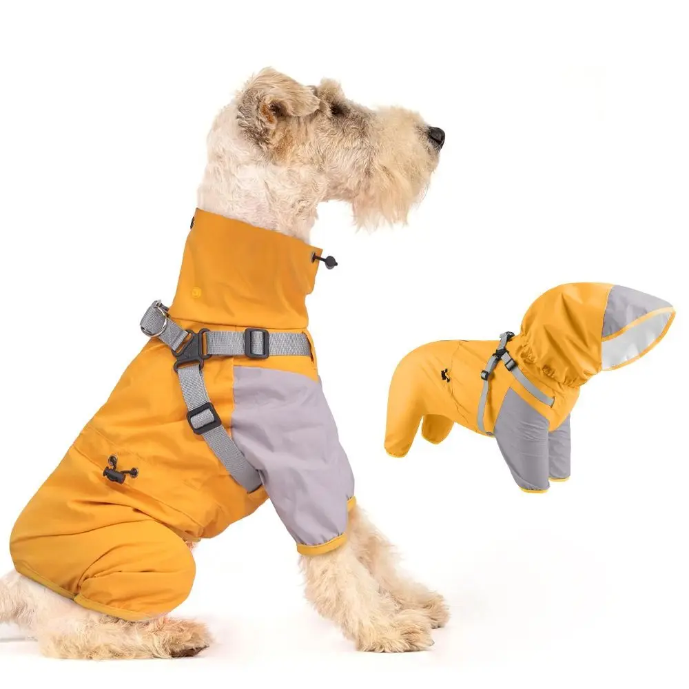 Manteau imperméable imperméable pour chien, vêtements à quatre pattes avec chapeau, imperméable d'extérieur pour chien, veste de pluie respirante à rayures réfléchissantes
