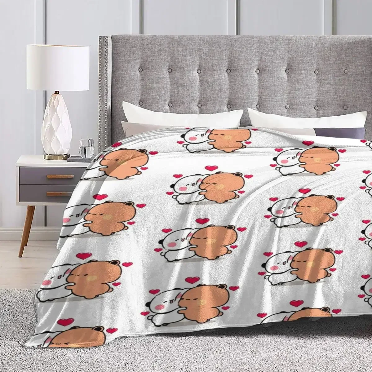 Bubu Dudu Panda Bears Flannel Blanket Face Hug Love Super Soft Bedding Throws for Airplane Travel Cute Bedspread Sofa Bed Cover