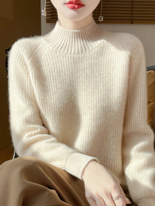 

Утепленный плотный мягкий вязаный шерстяной свитер с длинными рукавами для женщин, теплый и уютный, с высоким воротником, трикотажный топ