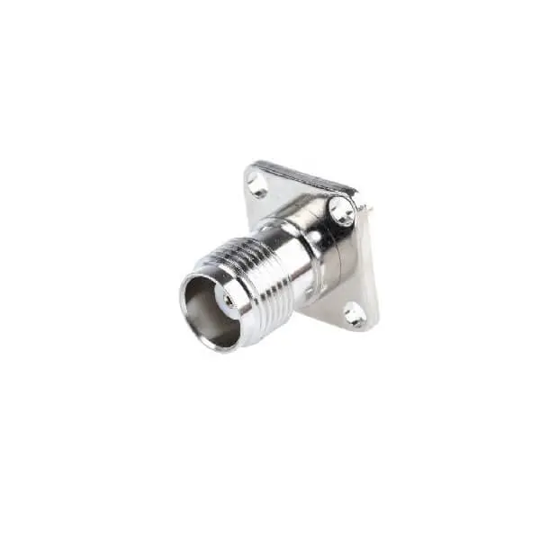 conector-tnc-femea-reto-50Ω-adaptador-coaxial-rf-de-painel-com-flange-de-4-furos-terminacao-por-solda