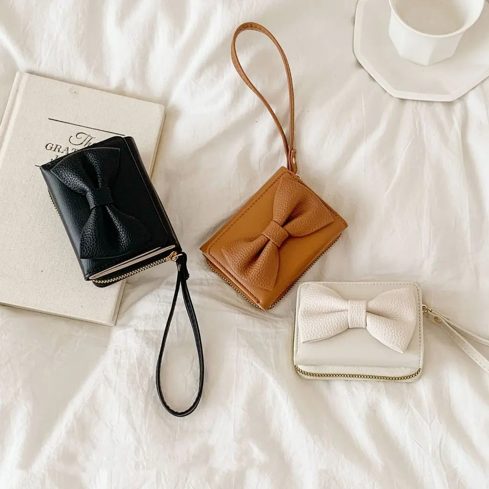 

Portable Pu Leather Bow Short Wallet Multifunctional Korean Style Triple Fold Wallet Card Bag Coin Purse Card Holder Student