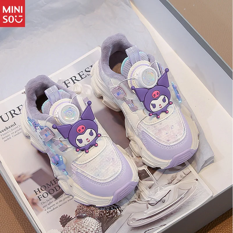 

Miniso 2025 г., обувь для папы на платформе для девочек, детские кроссовки Kuromi с кожаной пряжкой, противоскользящие
