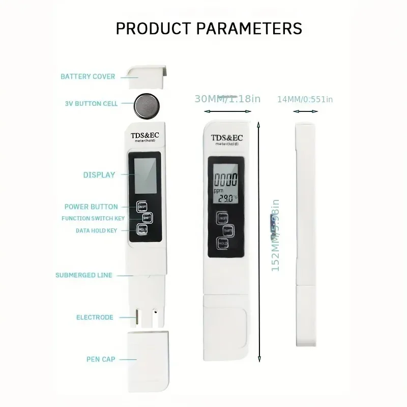 Picture 7: White Handheld TDS Digital Water Tester High Precision Household Purified Tap Water Multifunctional Large Screen Display