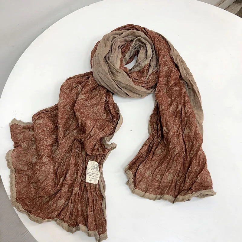 Korean Cotton Retro Scarf Spring And Autumn New Floral Scarf Fashion Female Thin Breathable Shawl