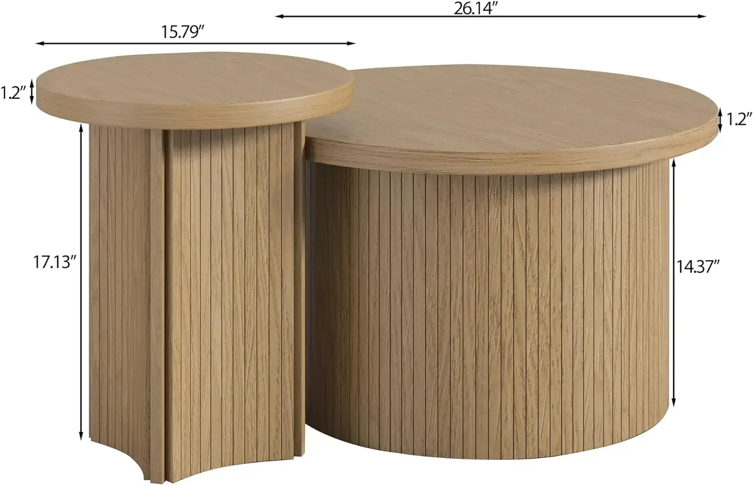 Nesting Coffee Table Set of 2, Modern Round Coffee Table, Circle Side Table, Round Wooden Coffee Table for Living Room, Office