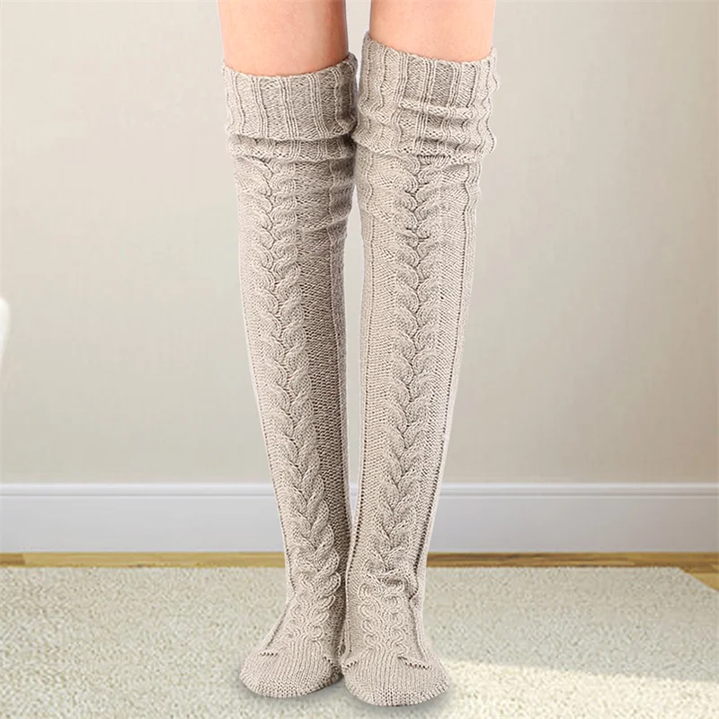 Frauen Gestrickte Oberschenkel Hohe Strümpfe Über das Knie Lange Socken Elastische Knie Hohe Beine Strumpfhosen für Winter Herbst XR-Hot