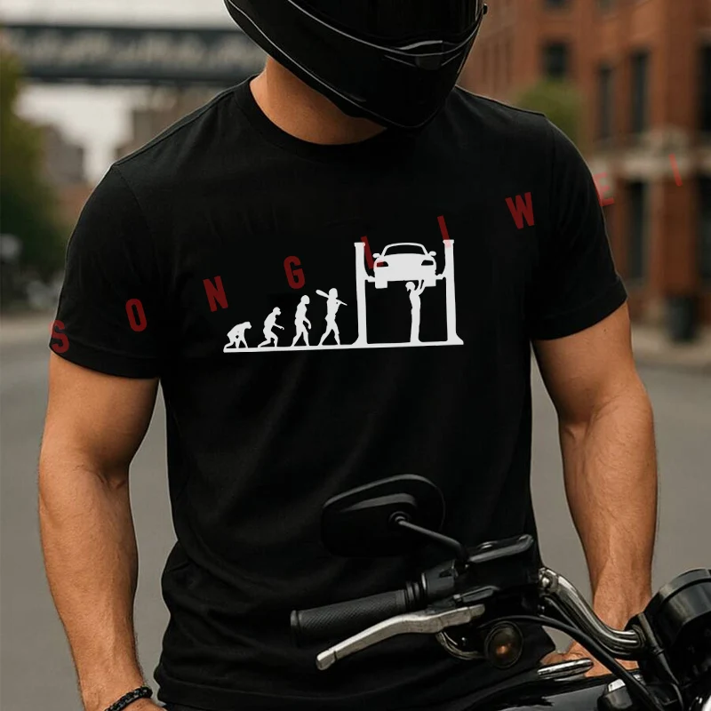 Automotive Mechanic Graphic Print Motorcycle T-Shirt Men Hip Hop Streetwear Unisex Casual Fashion Short Sleeve Tops