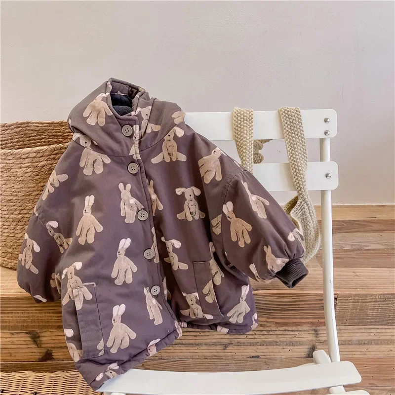 Children From 1 To 7 Years Outerwear Cartoon Kids Thick Padded Coat With Hood Korean Baby Clothing Girl Boy Jacket Warm Winter