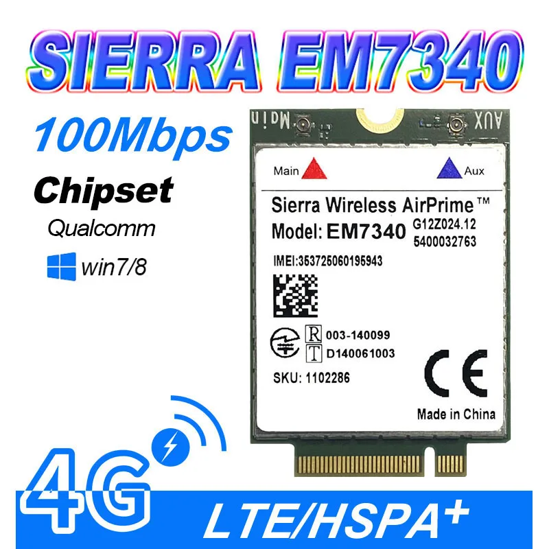 

EM7340 4G LTE Card FDD-LTE HSPA+ Speed 100 Mbps Cat3 Module XMM 7160