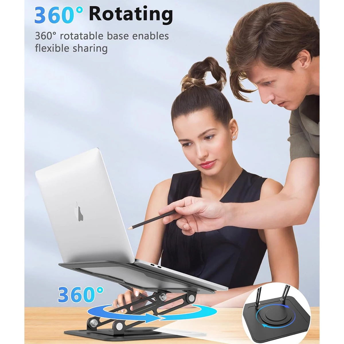 Jomaa Foldable Laptop Stand with 360 Rotating Base,Metal Ergonimic Adjustable Laptop Stand for Desk,Computer Notebook Stand