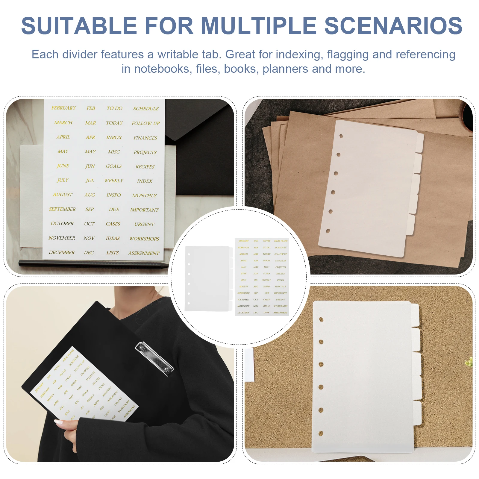 

1 set Clear Binder Dividers Tabs for 6 Ring Files Notebook Paper Organizer Plastic Page Separators Planners Documents