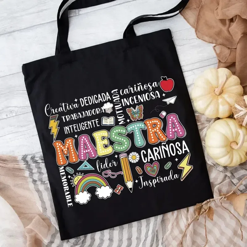 Bolsa de Lona para Maestra, Regalo de Agradecimiento para Profesoras, Bolsa de Compras con Diseño Educativo, Regalo para Maestra, Bolso de Hombro