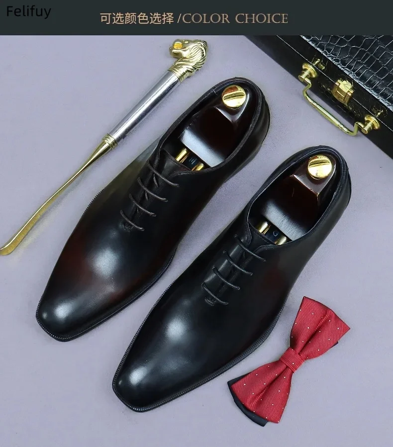 New Pointed Toe Men's Oxford Shoes Genuine Leather Handmade Comfortable Elegant Black Coffee Wedding Social Formal Shoes Man