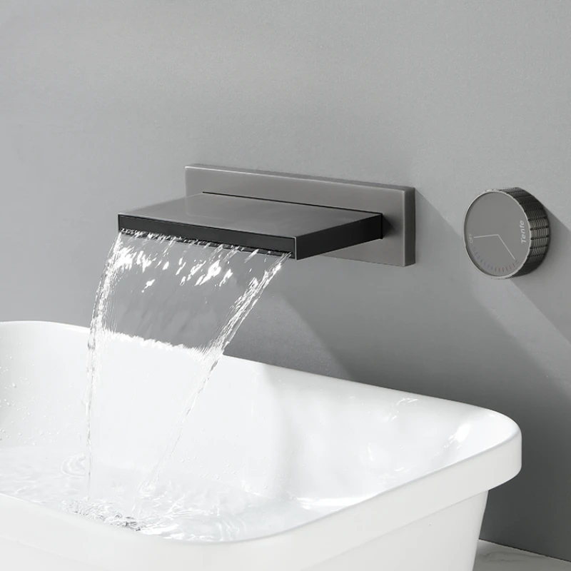 

Gun ash in-wall basin faucet concealed wall out hot and cold waterfall faucet splash-proof faucet