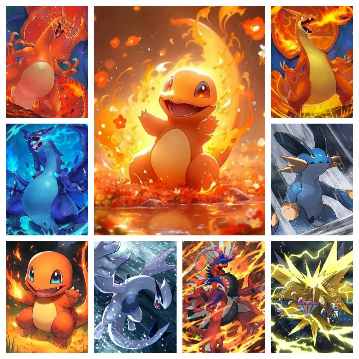 

Pokemon Cartoon AB Diamond Painting Kit 5D DIY Charizard Charmander Embroidery Handmade Art Children's Gift Home Decoration