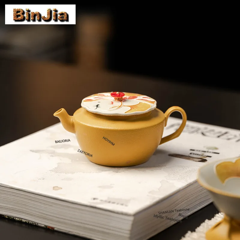 120ml Hand-painted Ginkgo Teapot Creative Tea Infuser Pot Household Tea Maker Kettle With Strainer Tieguanyin Cha Supplies Gift
