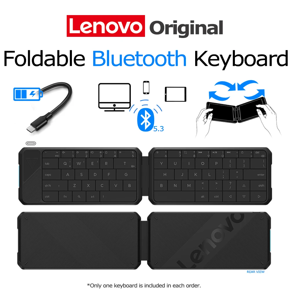 Lenovo Foldable Bluetooth Keyboard Folding Portable Multi-device USB-C Rechargeable for PC Pad Tablet Phone Windows Android .