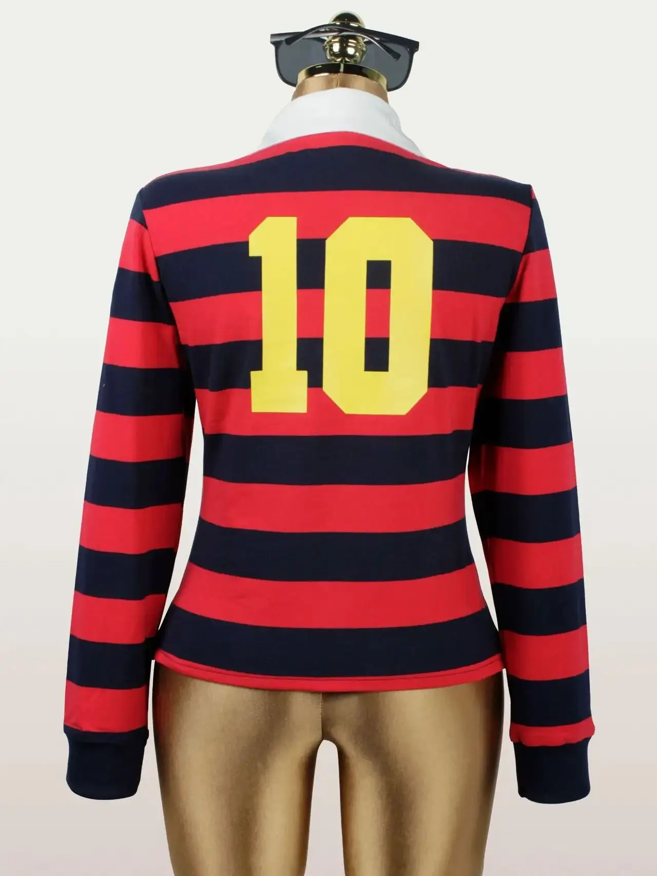 Cutenew Casual Streifen Frauen Polo T-Shirts Varsity Uniform Stickerei Abzeichen Herbst Volle Hülse Streetwear Casual Button Tees