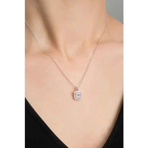 Elika Silver Women Baguette Model 925 Sterling Silver Necklace