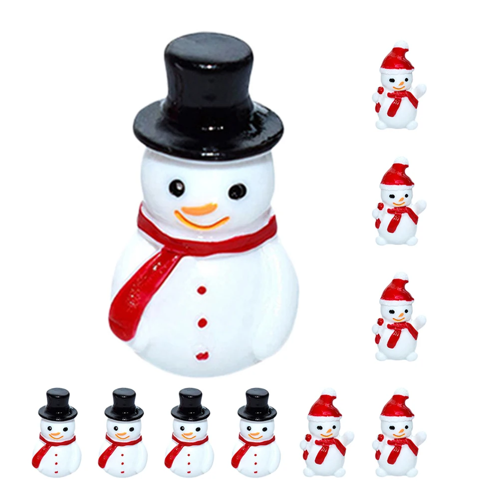 

10Pcs Miniature Resin Christmas Snowman Ornaments Cute 3D Xmas Desktop Tabletop Fairy Garden Decoration Resin Snowman