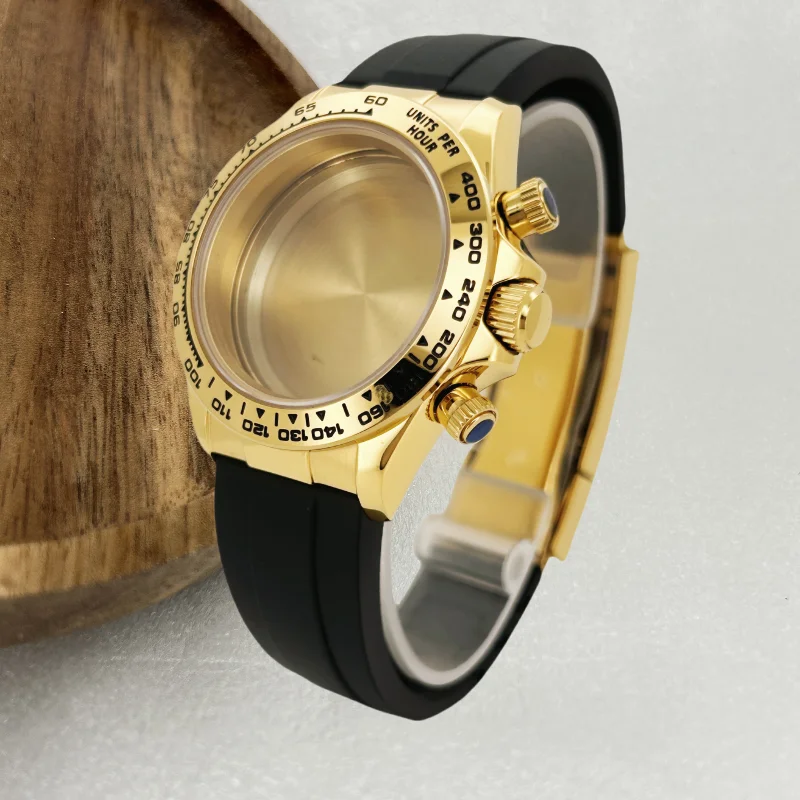 Gmoga caixa de relógio preta estilo fita pulseira de cristal de safira endlink para daytona vk63 movimento peças cerâmicas 29.5-30.5mm mostrador