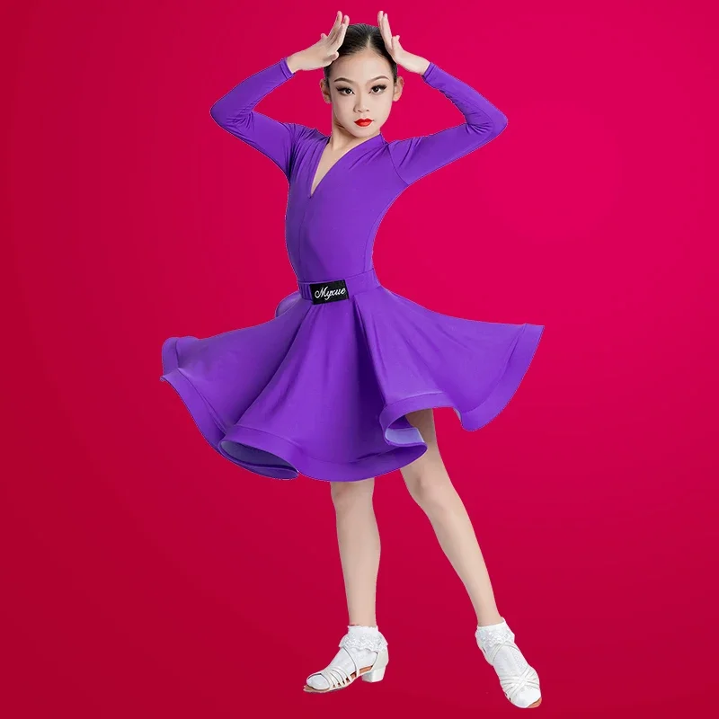 Vestido de baile latino para niñas, vestidos de baile de salón para niños, Salsa, Rumba, Cha, Samba, Tango, falda superior, ropa de actuación de escenario