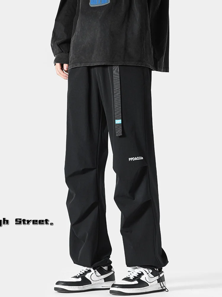 

Bla Workwear Trousers Hip Hop Dstring Men's Faionable Streetwear Casual Pants All-Match Straight Leg Long Trousers