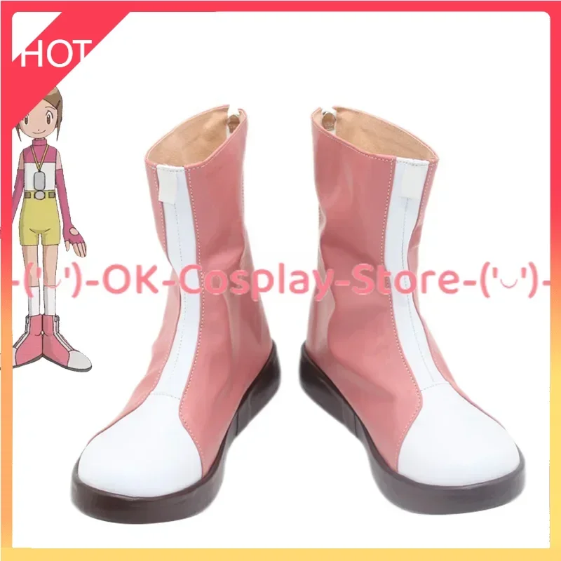 Yagami Hikari Cosplay Shoes Kari Kamiya Hikari Cosplay Props Anime PU Leather Shoes Halloween Carnival Boots Custom Made