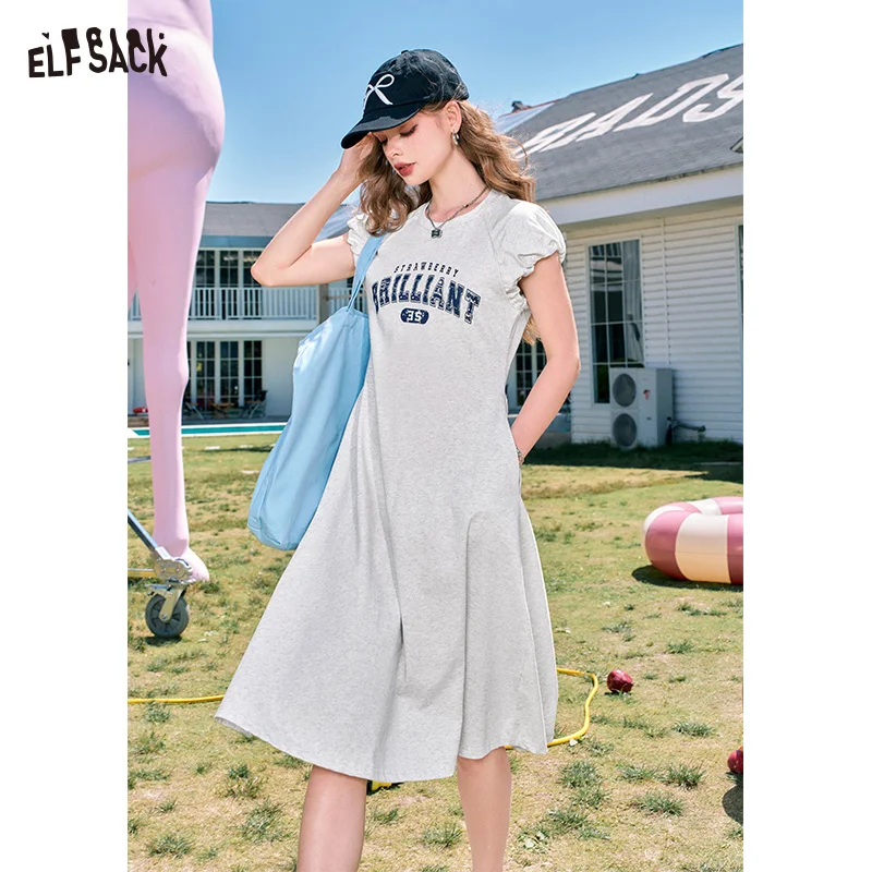 Elfsack-女性のためのスリムなTシャツドレス,レタープリント,スポーツスタイル,セクシー,カジュアル,夏,新着,グレー,2022