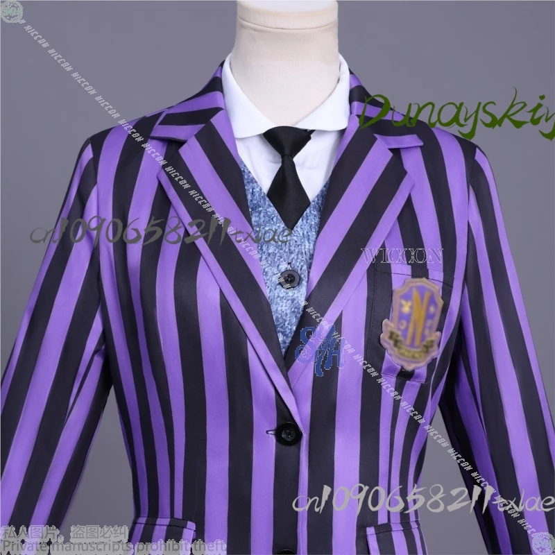 Agnes Cosplay nunca Anime película más disfraz uniforme escolar gótico negro púrpura rayas abrigo vestido Lolita Halloween Navidad Cos
