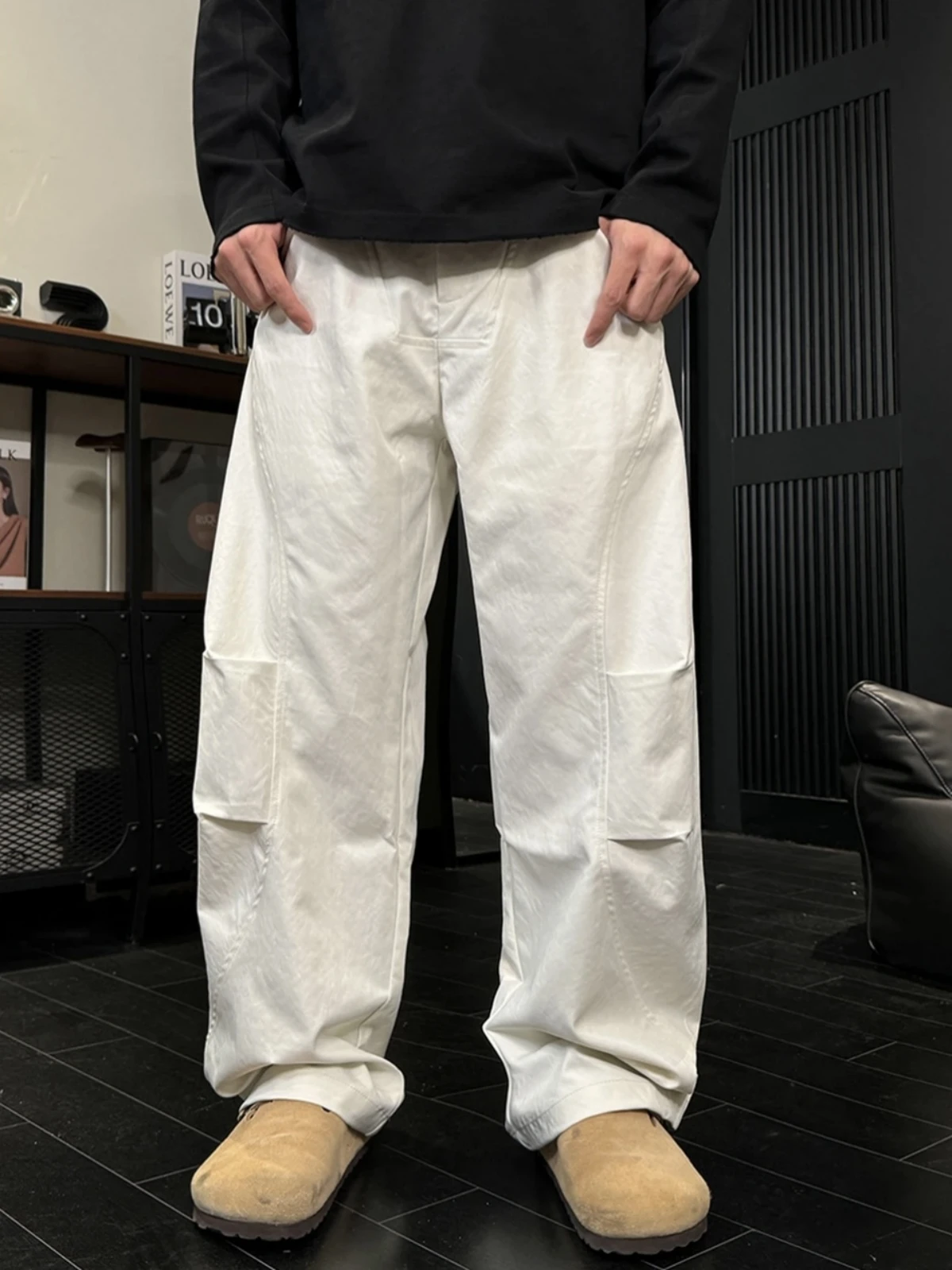 

Spring New Men's High Street American Folded Knife Wide Leg Pants Trendy Loose Breathable Straight Casual Pants