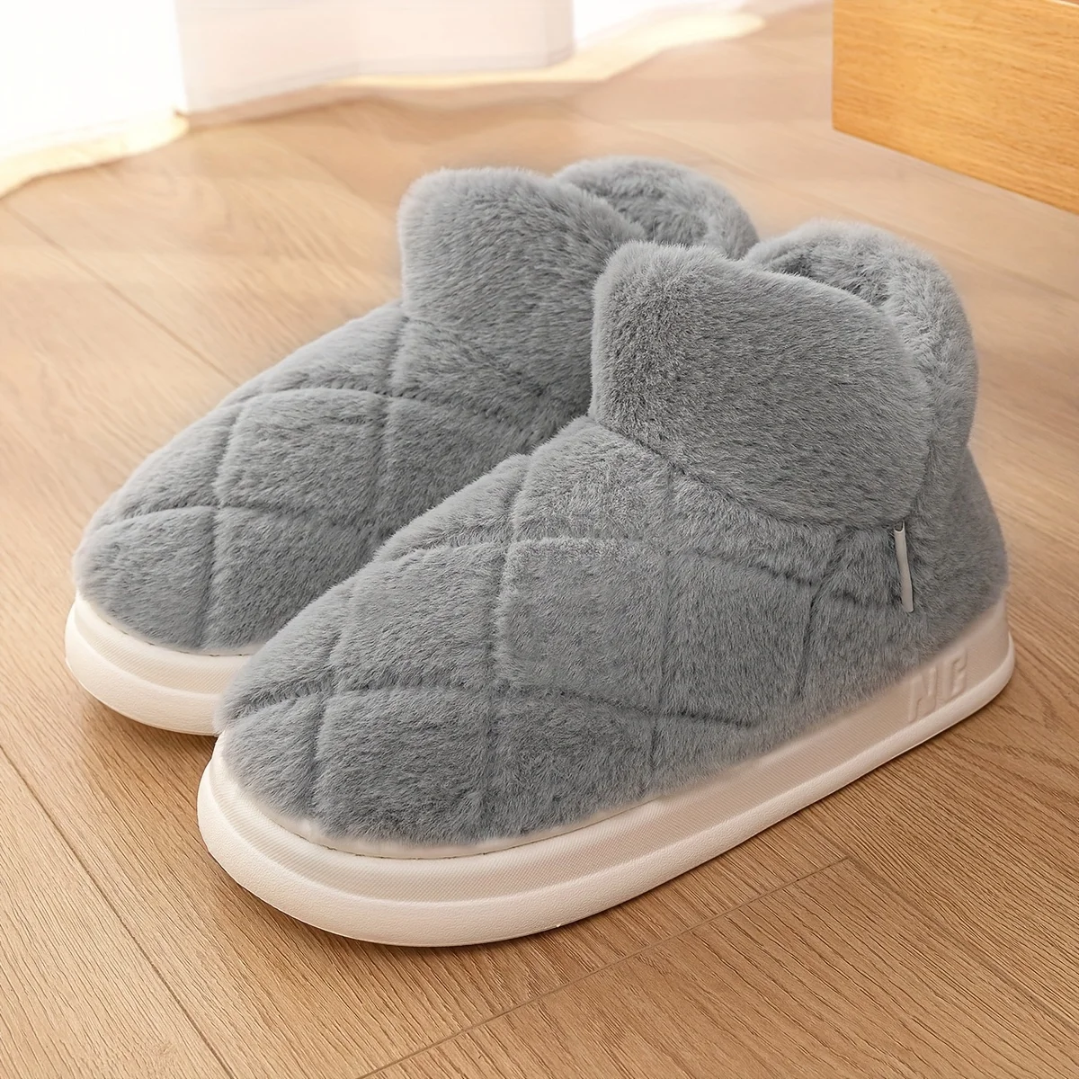 2023 Winter Slippers Solid Color Fluffy Home Warm Slippers Slip on Soft Sole Platform Non-slip Shoes Plush Indoor Shoes Sandals