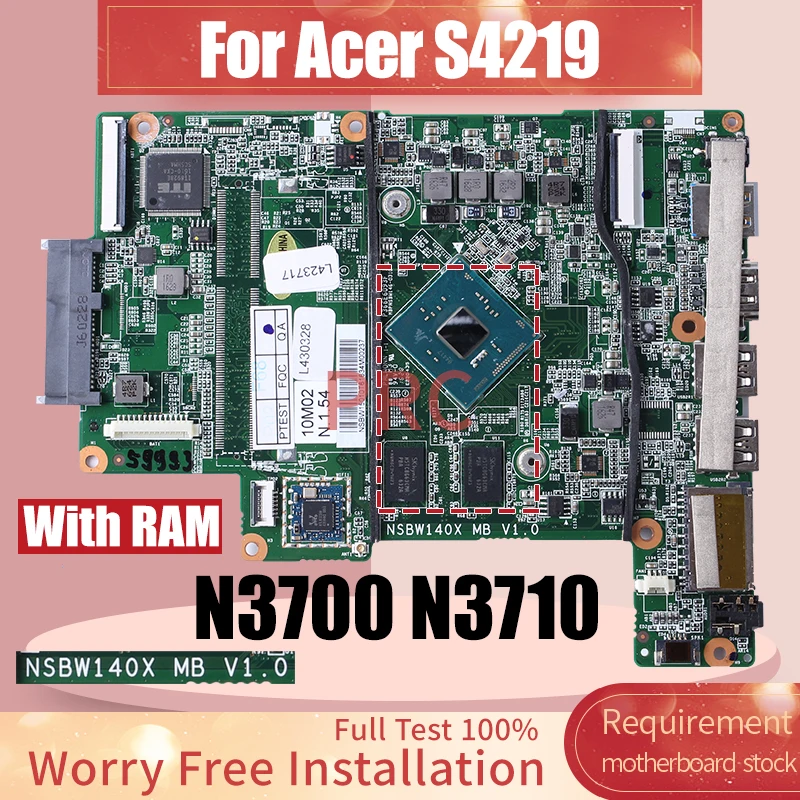 NSBW140X MB V1.0 For Acer Aspire S4219 Laptop Motherboard SR29E N3700 SR2KL N3710 With RAM Notebook Mainboard