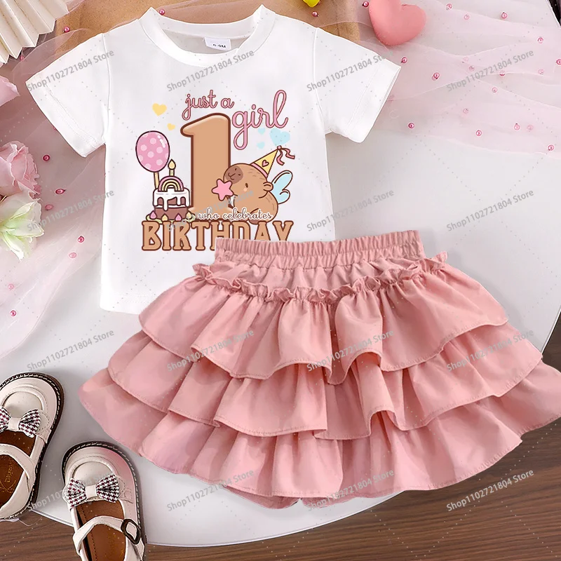 Capibara 2-teiliges T-Shirt und Rock Set für Mädchen, Anime-Cartoon mit Nummern 1-10 Bedruckt, Sommerkleidung für Kinder, Modische Röcke, Geschenke – Detail 8