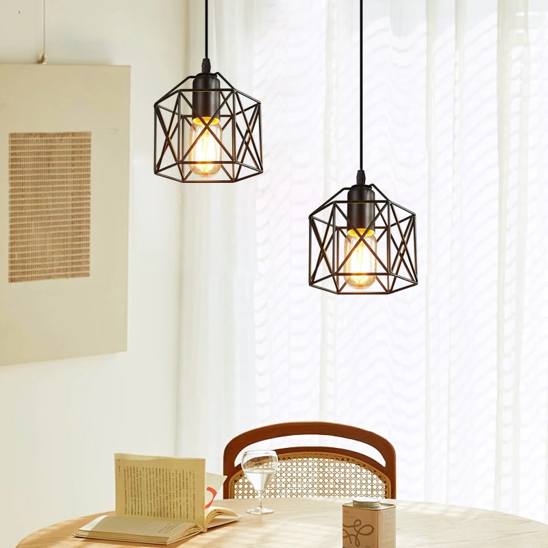 1Pc black industrial retro hanging pendant light E27 bulb base, restaurant kitchen hallway light fixture (without bulb)