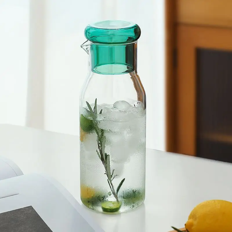 Colorful Clear Glass Bedside Night Water Carafe Set with Tumbler, Pitcher And Cup Night Set