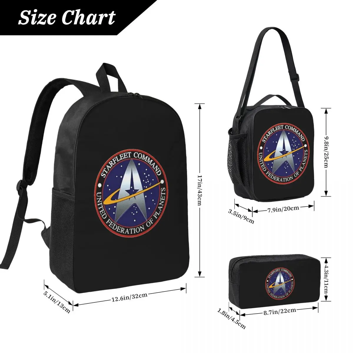 Star Treks Science Fiction TV Series Backpack BookBag School Bag Laptop Shoulder Bags 3ps Insulated Lunch Bag Pencil Case