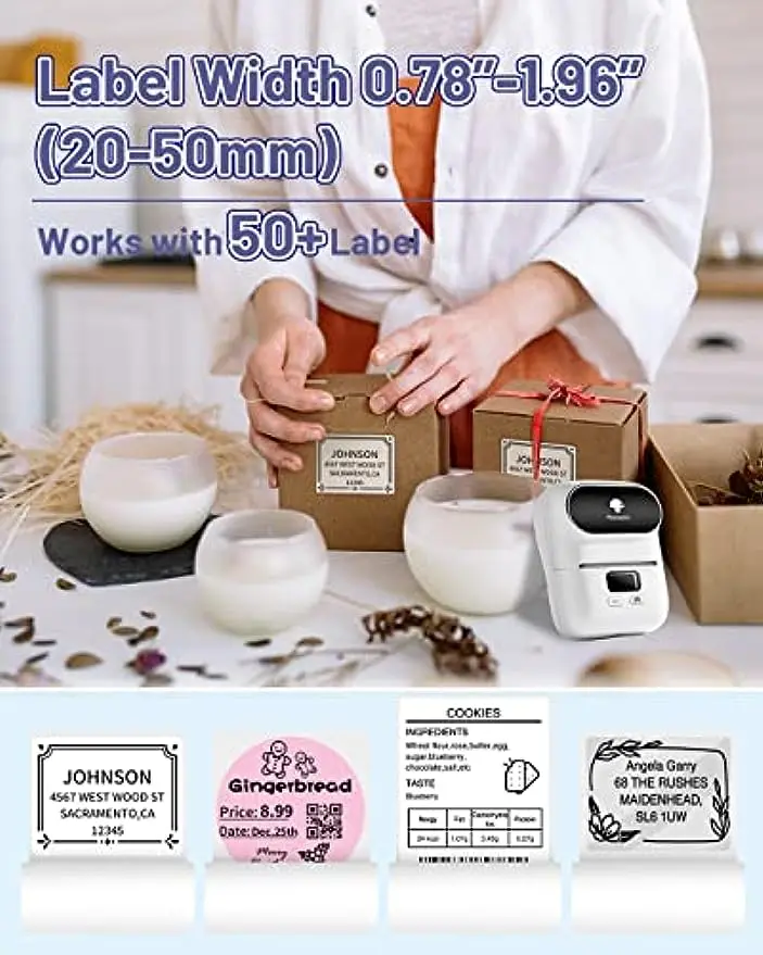 Phomemo M110 M120 Bluetooth Wireless Label Printer 20-50mm Label Maker Machine for Logo Tags Clothing Address Jewelry Mailing