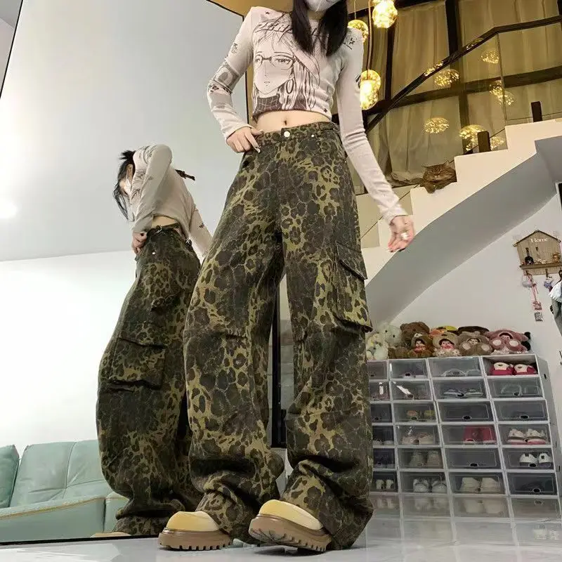 High Waist Baggy Cargo Jeans Pant with Side Pocket Women y2k pants punk streetwear harajuku loose parachute harem trouser hiphop