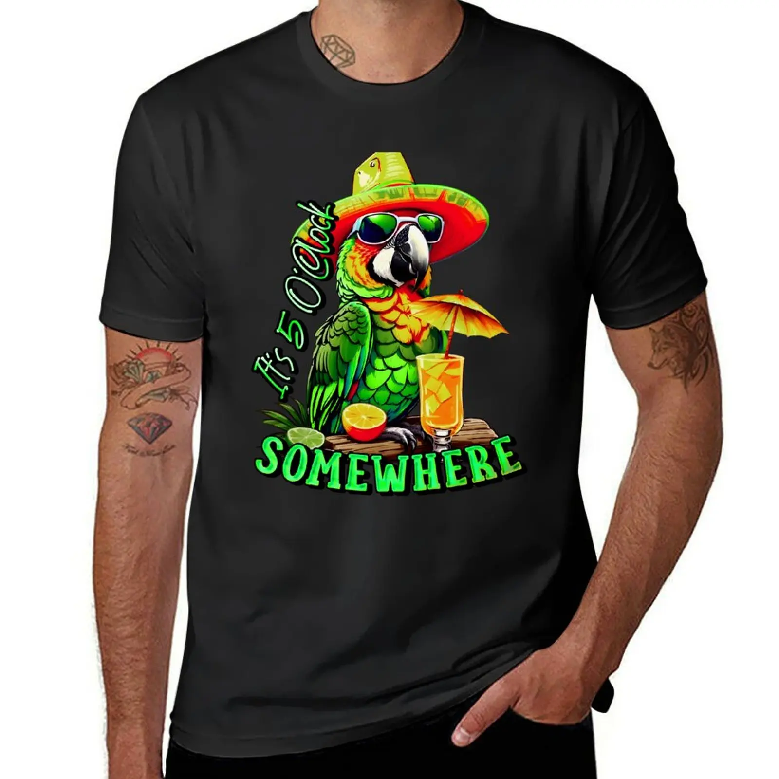 It's 5 o'clock somewhere Tropical Parrot T-Shirt summer clothes blacks sweat mens graphic t-shirts funny