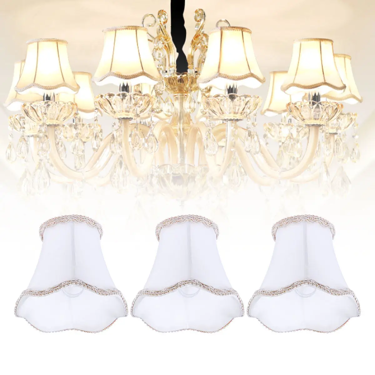 

3Pcs Hanging Light Lamp Shades Fabric Chandelier Lampshade Gold Cloth Floral Clip on Decorative Lamp Shade for Chandelier